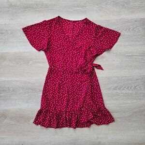 Relipop Summer Women Short Sleeve V Neck Wrap Dress Small Polka Dot Size Small